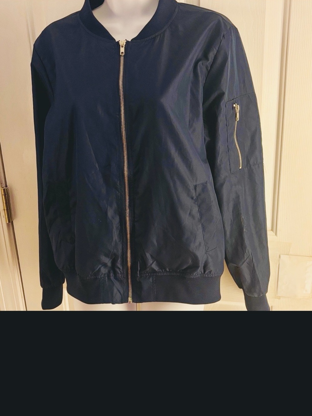 Elegant Navy blue Bomber Jacket silver zippers